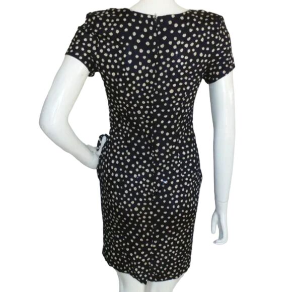 New ELISSE Mini Dress, XS/2, Polka Dot, Fold over, Knot, Blue/Tan, VINTAGE - Picture 8 of 14